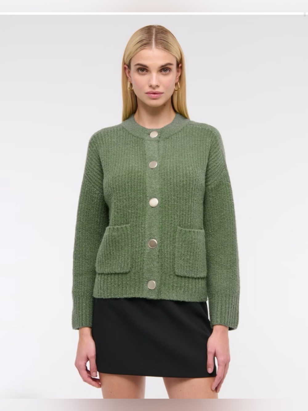 Abercrombie & Fitch Green Relaxed Hardware Crew Knit Button Up Cardigan Size S